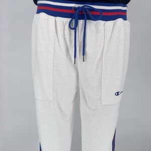 Champion Life Terry Men XL Warm Up Pants White‎ Zip Bottom Drawstring Waist